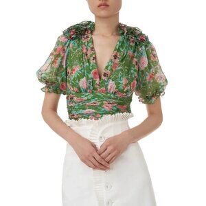 Floral-patterned decoration with fringed green top